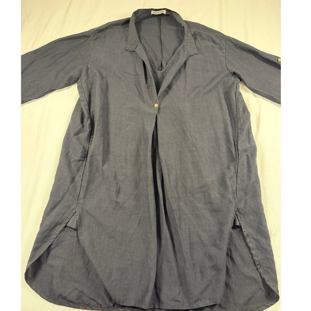 Mordenmiss Charcoal Gray Linen Tunic Top Oversized Button Down XL